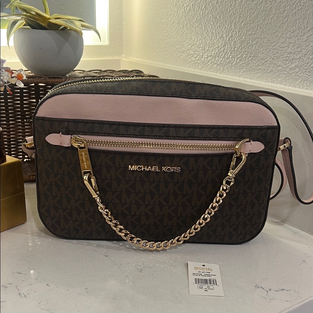 Michael Kors Brown and Pink Crossbody Bag